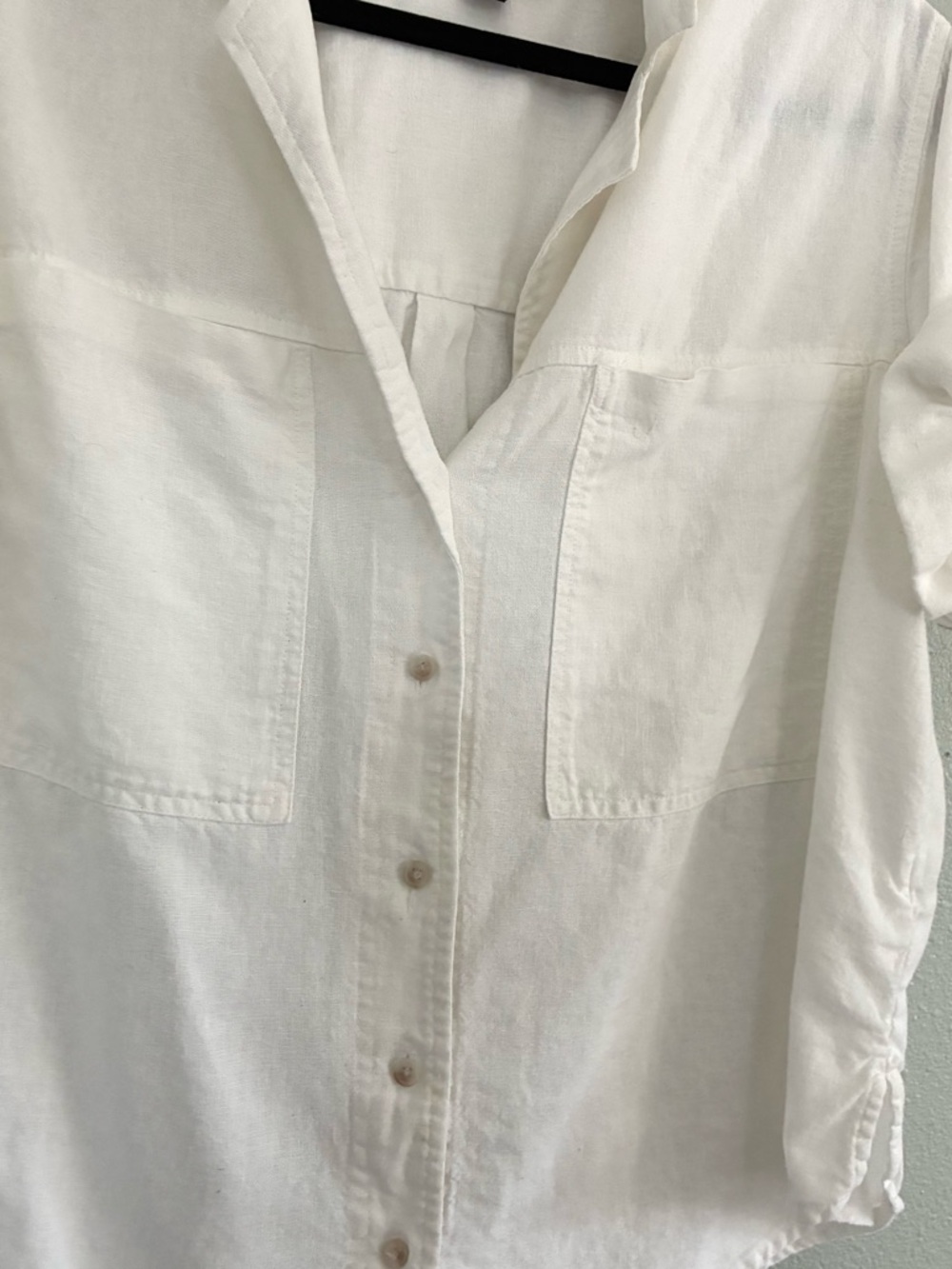 Universal Thread White Button Front Short Sleeve Linen Blouse Lightweight Size L - Picture 3 of 5